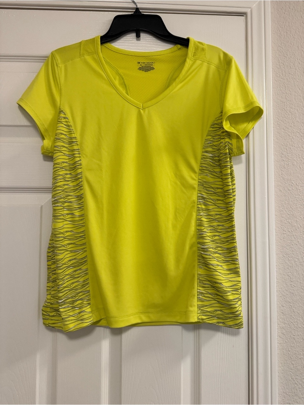 Tex Gear Womens Neon Yellow V-Neck Short Sleeve Active Tee with Contrast Panels